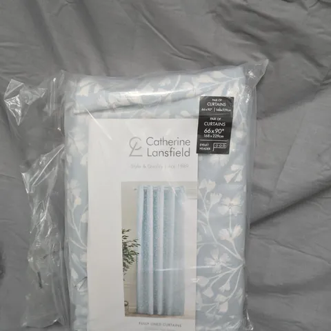 CATHERINE LANSFIELD FULLY LINED CURTAINS – PAIR, LIGHT BLUE FLORAL, EYELET HEADER (66X90 IN)