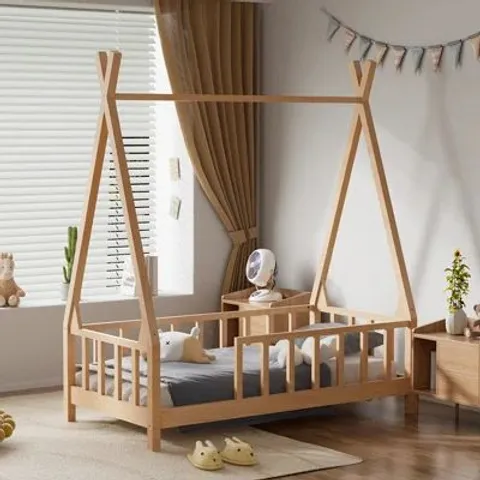 BOXED KIDS PREMIUM WOOD EUROPEAN TODDLER (90×200CM) BED FRAME WITH FENCE
