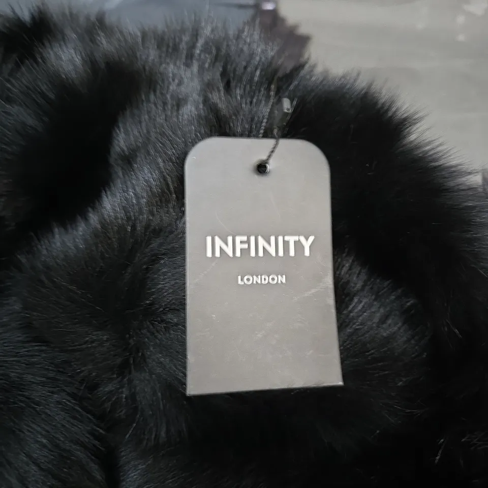 INFINITY LONDON CLARA BLACK FAUX FUR TRIM COAT – SIZE S (WOMEN'S)