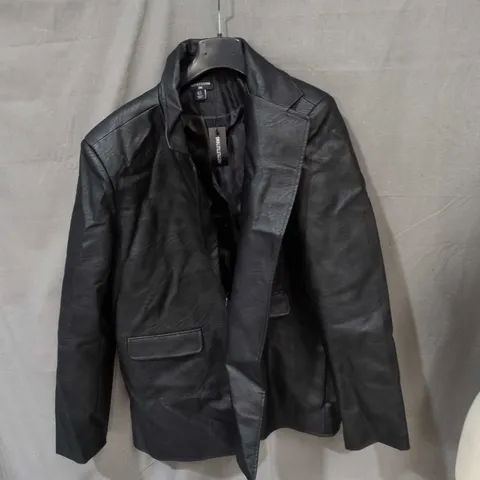 PRETTYLITTLETHING TALL LEATHER JACKET – UK 15 (EU 44, US 12) BLACK