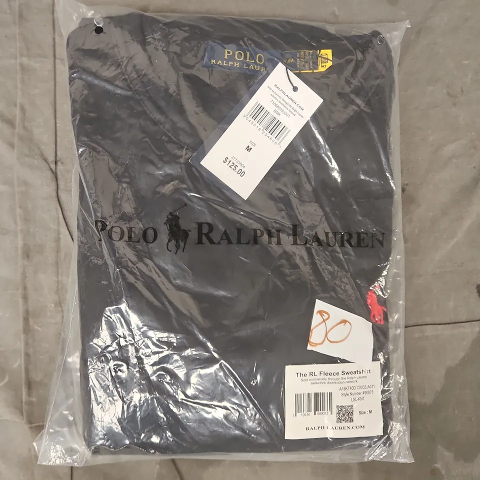 BAGGED POLO RALPH LAUREN FLEECE SWEATSHIRT IN BLACK SIZE MEDIUM