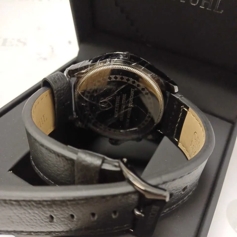 RUCKSTUHL TRIPLE DIAL BLACK LEATHER STRAP WRISTWATCH