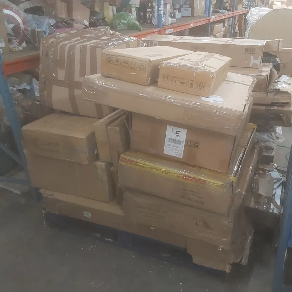 PALLET OF ASSORTED CONSUMER PRODUCTS AND INCOMPLETE FURNITURE PARTS 