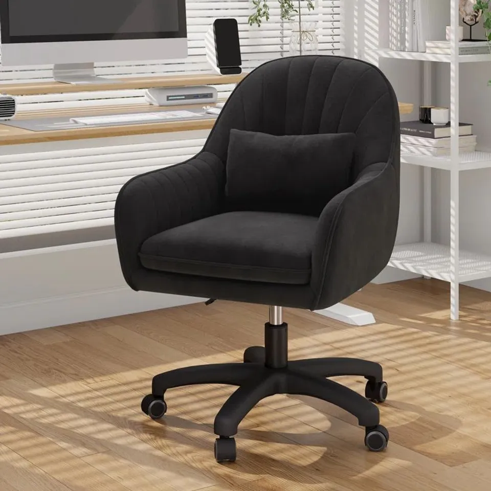 BOXED MODERN MINIMALIST SWIVEL OFFICE CHAIR WITH VELVET PADDING - BLACK (1 BOX)