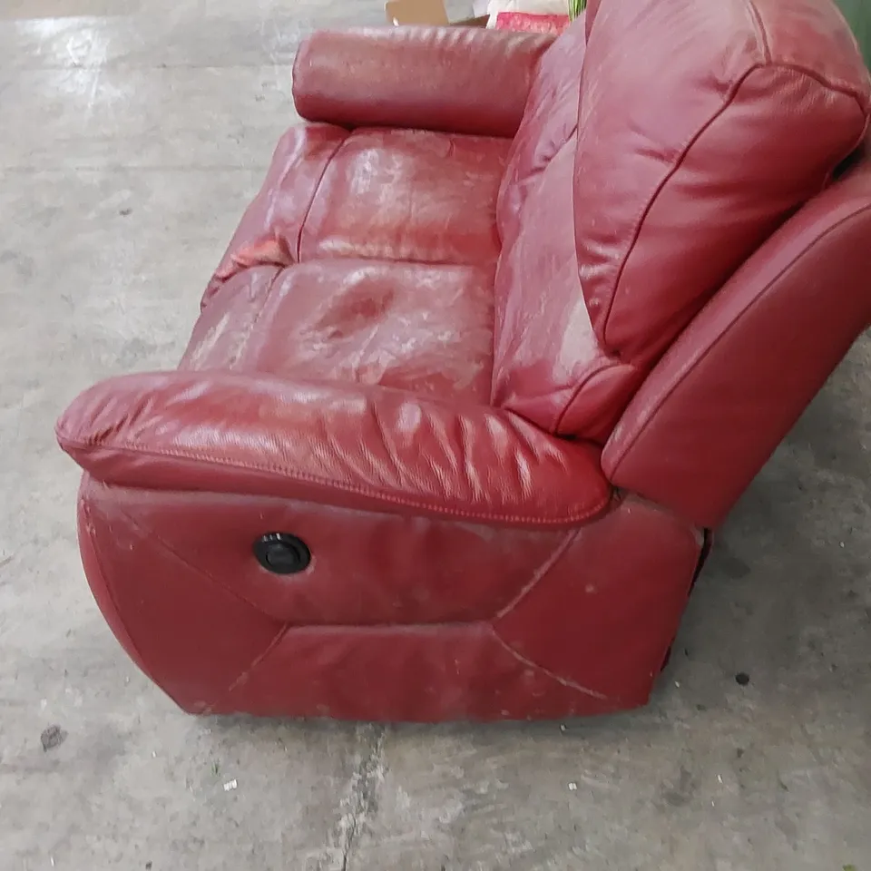 DESIGNER 2 SEATER RECLINER RED LEATHER SOFA 