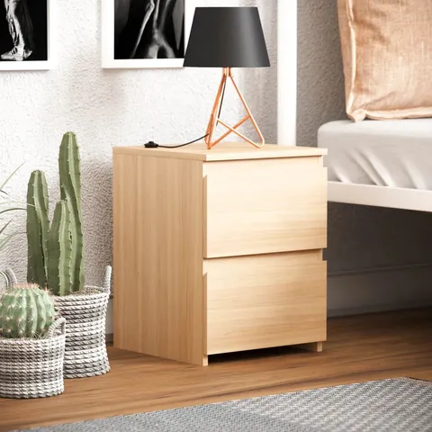 BOXED CUNHA 2 DRAWER BEDSIDE TABLE - PINE (1 BOX)