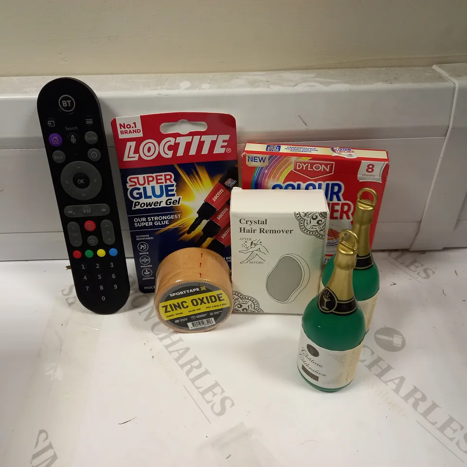 LOT OF APPROX 20 HOUSEHOLD ITEMS TO INCLUDE BT TV REMOTE, CRYSTAL HAIR REMOVER AND SUPER GLUE