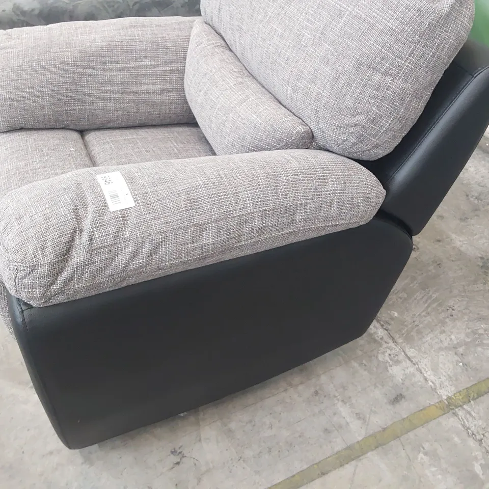 DESIGNER MANUAL RECLINING EASY CHAIR BLACK FAUX LEATHER & GREY FABRIC 