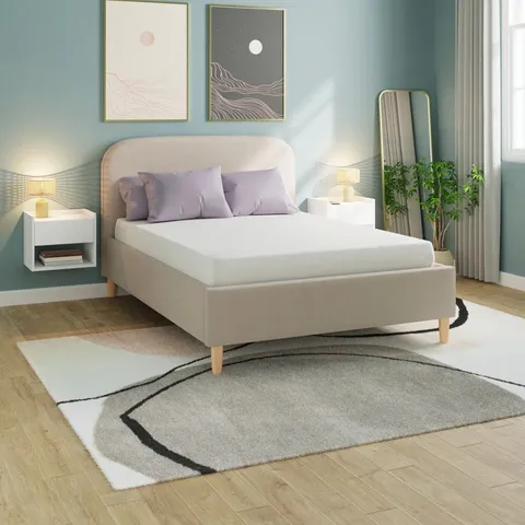 BOXED LEANIE DOUBLE UPHOLSTERED OTTOMAN BED - 135CM, NATURAL STONE (2 BOXES)