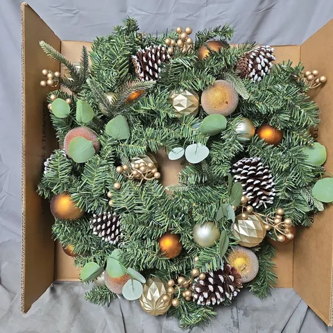 COPPER AND GOLD PRE-LIT CHRISTMAS WREATH - 80 CM