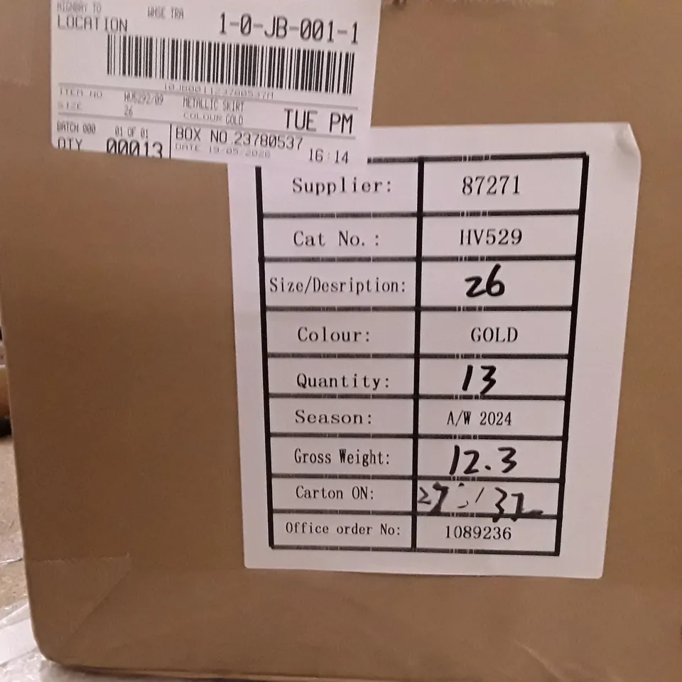 BOX BRAND NEW JDWILLIAMS DENIM METALLIC SKIRT SIZE 26 GOLD COLOUR APPROXIMATELY 13 PIECES 