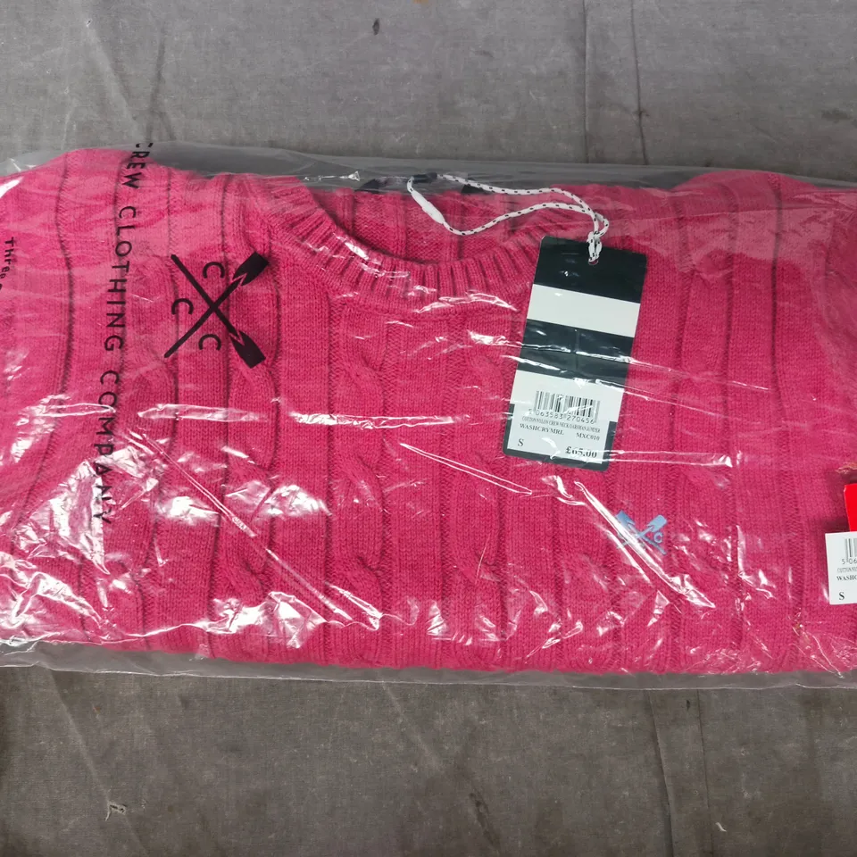 BAGGED CREW CLOTHING COMPANY COTTON/NYLON CREW-NECK OARSMAN JUMPER IN RED SIZE SMALL