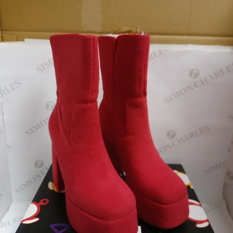 KOI VEGAN TELETUBBIES PO FLUFFY PLATFORM BOOTS - RED SIZE 9