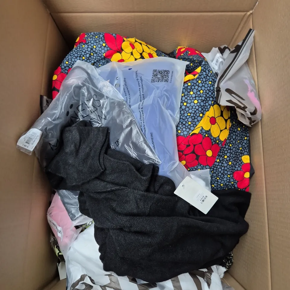 LARGE BOX OF ASSORTED CLOTHING ITEMS IN VARIOUS SIZES, STYLES AND COLOUR - COLLECTION ONLY