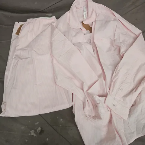 SKIMS COTTON POLIN SLEEP OVERSIZED LONG SET IN PINK/WHITE - MEDIUM