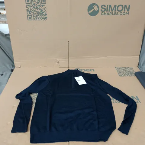 APOSTLE QUARTER ZIP NAVY MERINO JUMPER – UK MEDIUM (M)