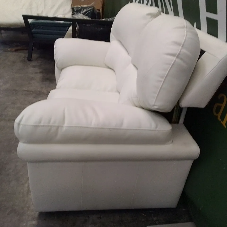 QUALITY DESIGNER 2 SEATER SOFA - WHITE LEATHER 