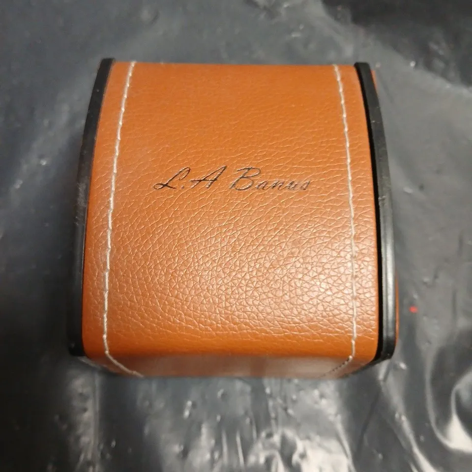 L.A BANUS WRISTWATCH – BLACK DIAL, LEATHER STRAP, BOXED