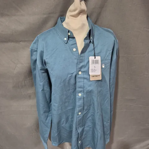 CARHARTT WIP MADISON SHIRT – LONG SLEEVE, BLUE ICY WATER/WAX, UK SIZE L