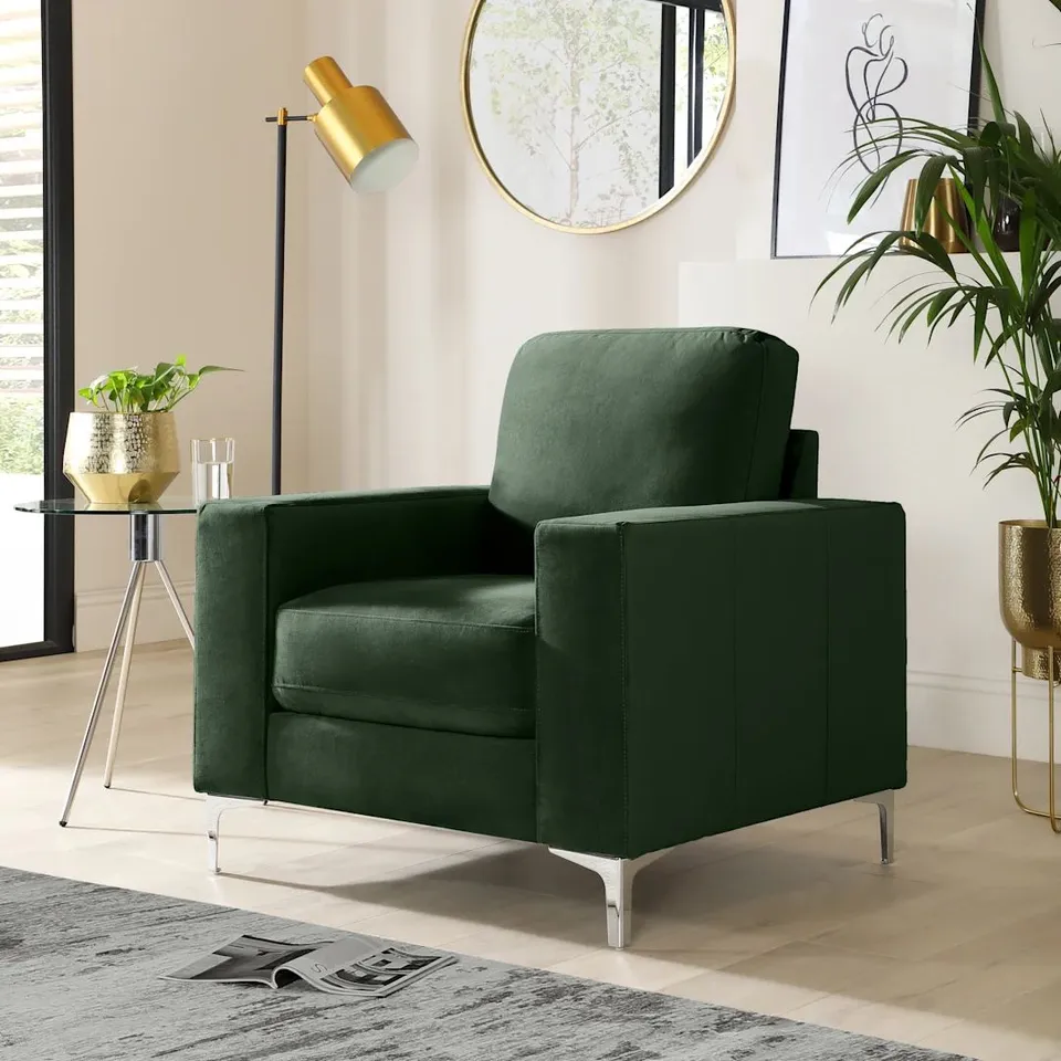 BOXED BALTIMORE ARMCHAIR, MOSS GREEN CLASSIC VELVET