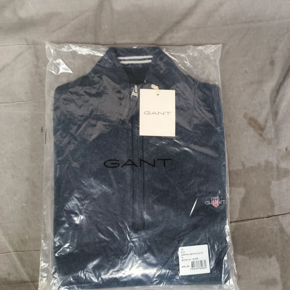 BAGGED GANT SUPERFINE LAMBSWOOL HALF ZIP IN NAVY SIZE XXL