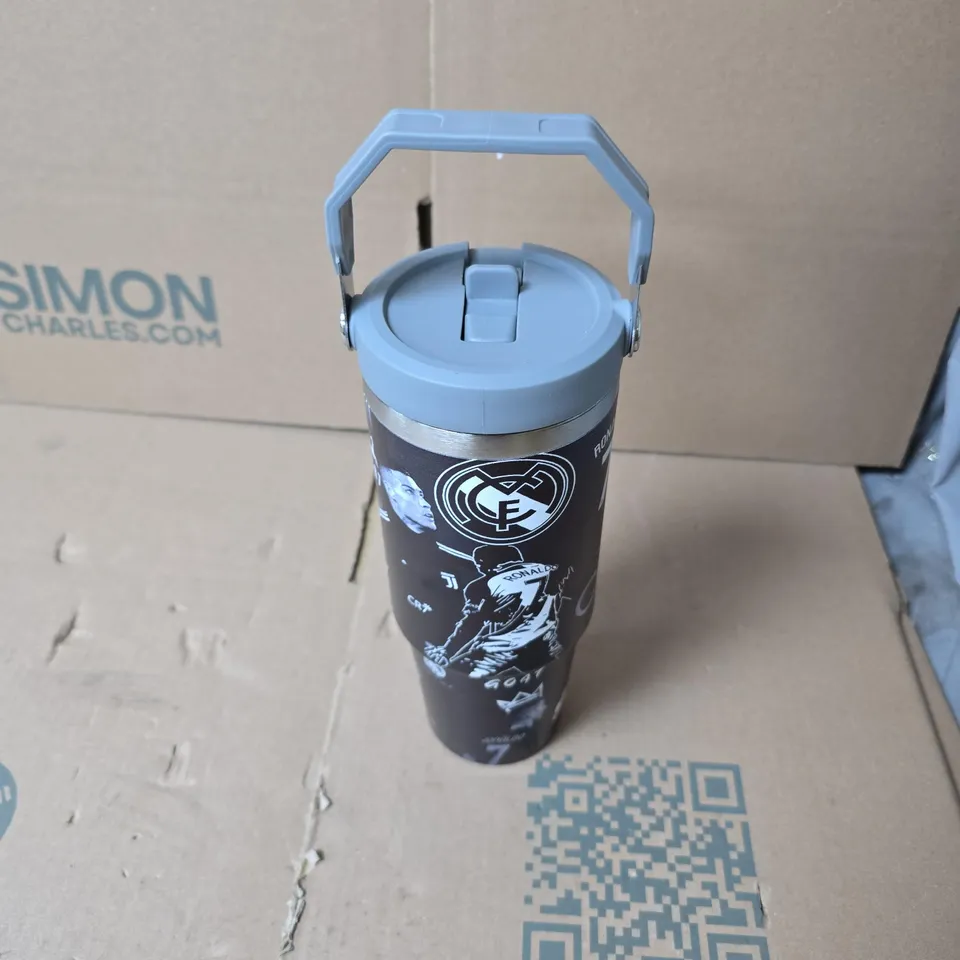 RONALDO CR7 SPORTS WATER BOTTLE – BLACK WITH GRAPHIC DESIGN, FLIP-TOP LID