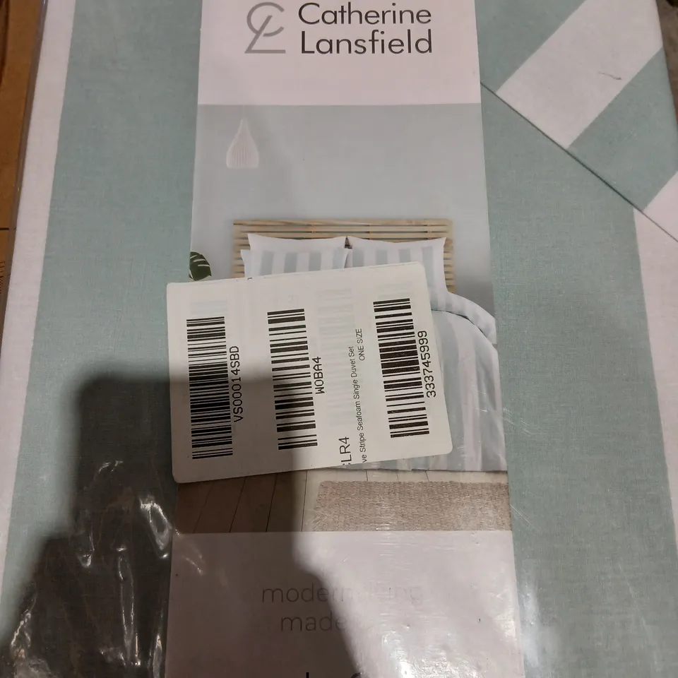 CATHERINE LANSFIELD LOFT COLLECTION STRIPE SEAFOAM SINGLE DUVET SET