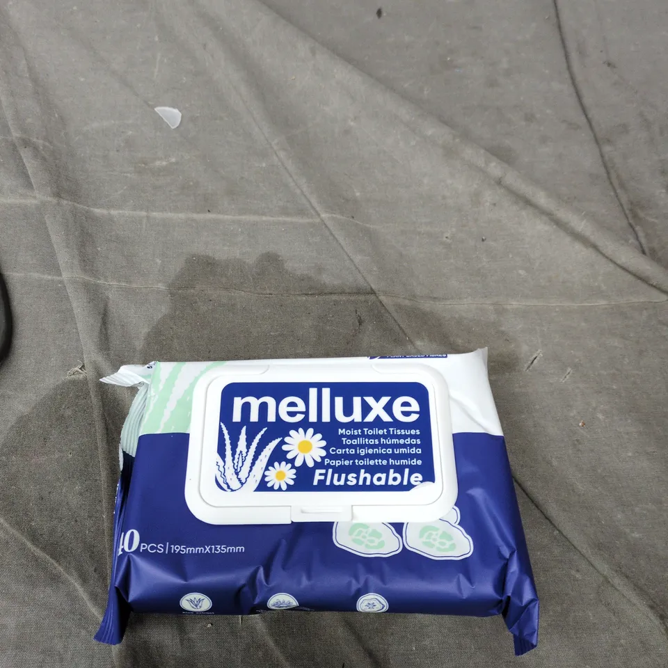 BOX OF APPROXIMATELY 24 MELLUXE MOIST TOILET TISSUES – FLUSHABLE, 40 PCS PER BAG,