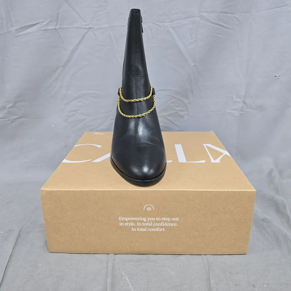 BOXED PAIR OF CALLA MAYA MID HEELED SIDE-ZIP ANKLE BOOTS IN BLACK SIZE EU 41