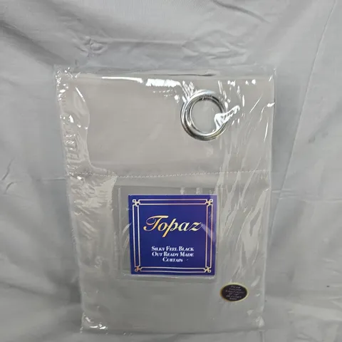 BOX OF APPROX 6 PAIR OF TOPAZ SILKY-FEEL BLACKOUT READY-MADE CURTAIN – LIGHT GREY