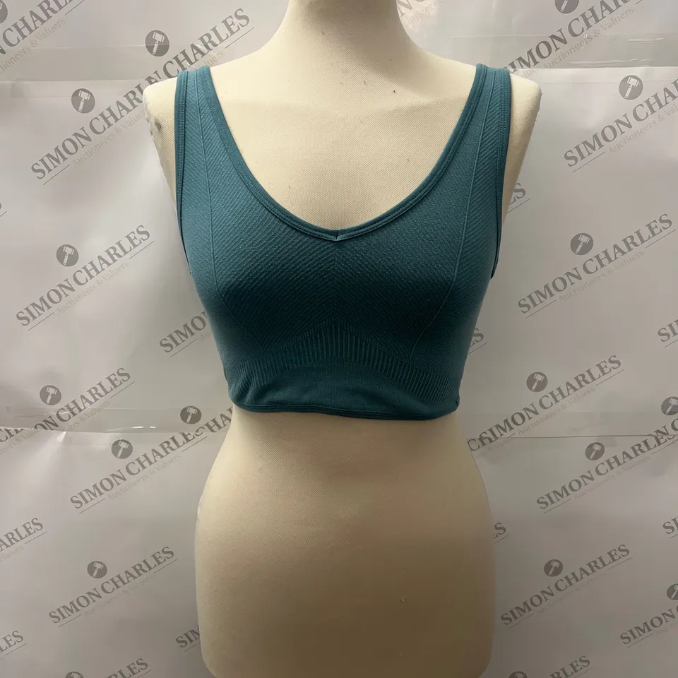GYMSHARK RIBBED SPORTS BRA IN CYAN SIZE S