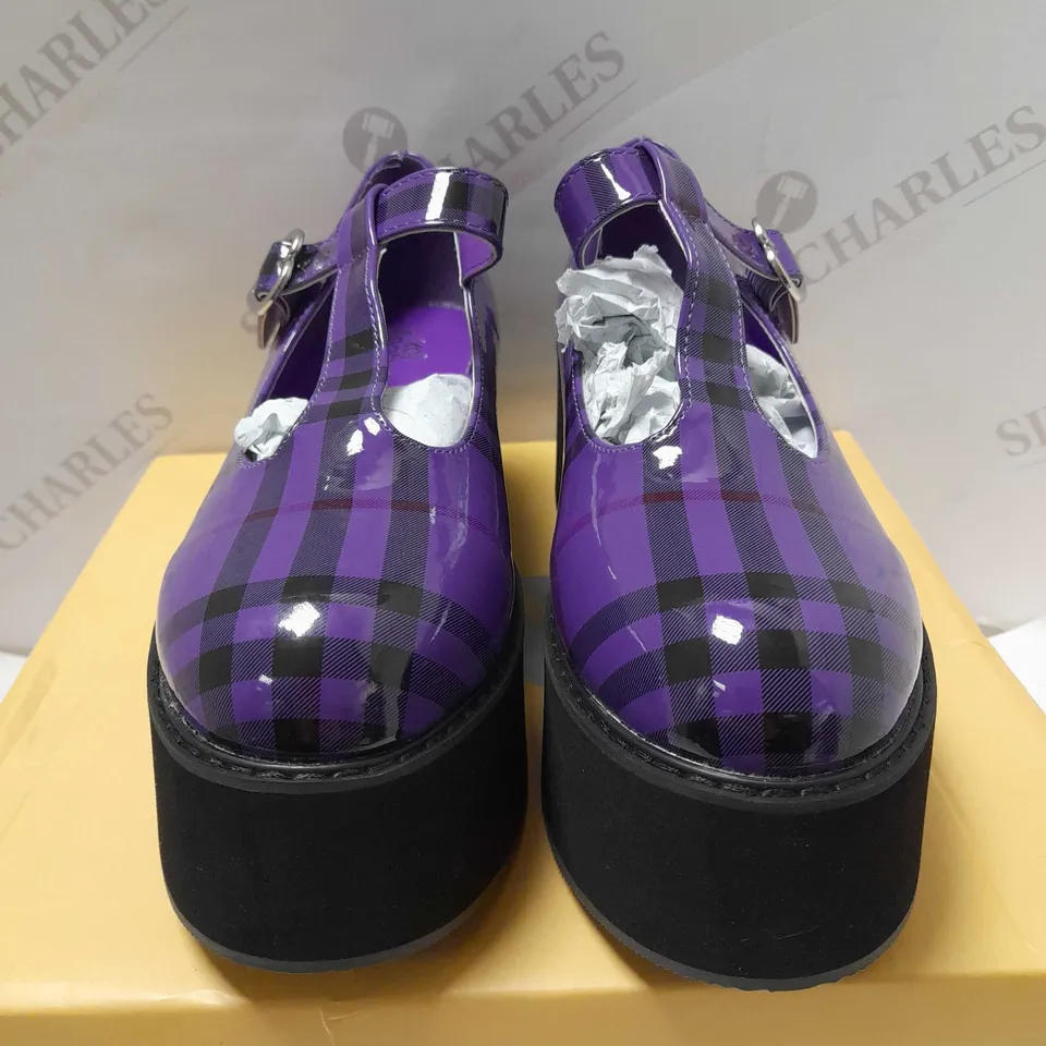 KOI MORENO PLAID PLATFORM MARY JANES PURPLE CHECK PATENT SHOES - SIZE 6
