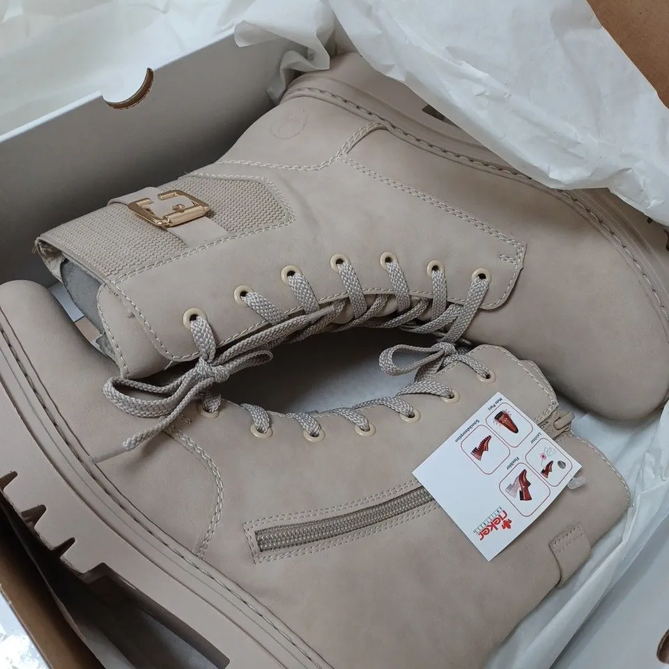 BOXED RIEKER LACE BOOTS, CREAM - SIZE 6