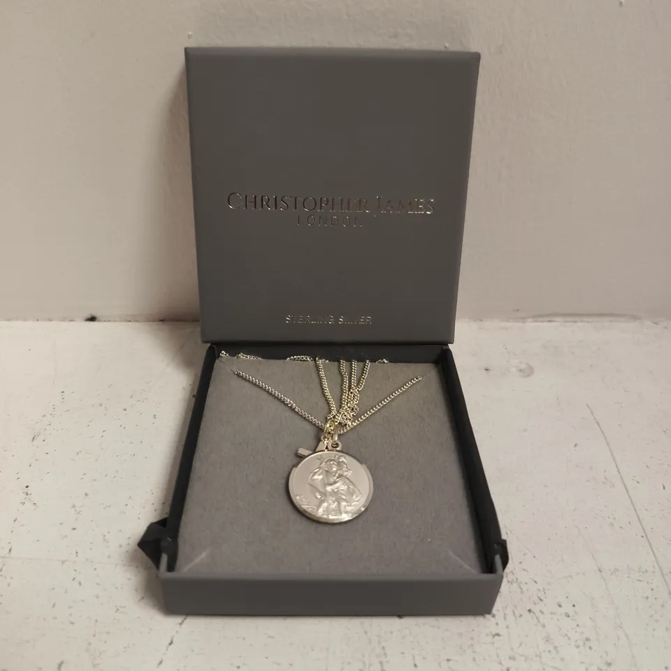 BOXED CHRISTOPHER JAMES 925 STERLING SILVER ST. CHRISTOPHER PENDANT NECKLACE