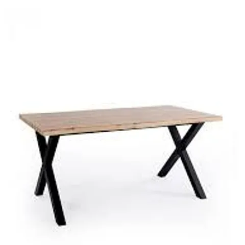 BOXED MATHERS 160cm DINING TABLE WITH WAVY EDGE DETAIL - OAK/BLACK  (1 BOX)