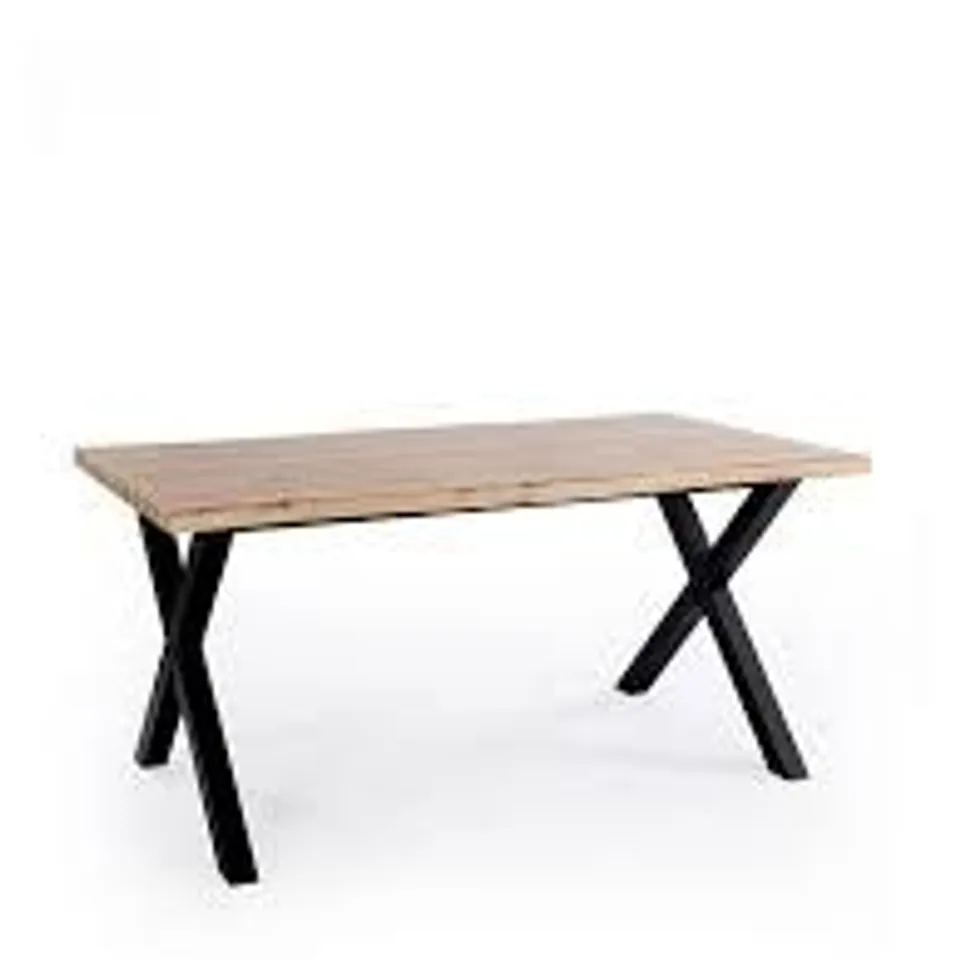 BOXED MATHERS 160cm DINING TABLE WITH WAVY EDGE DETAIL - OAK/BLACK  (1 BOX) RRP £199