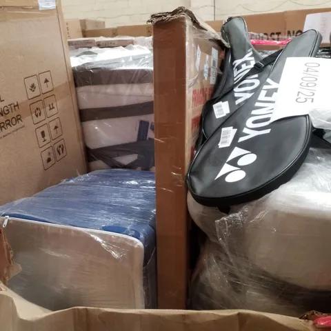 PALLET CONTAINING ASSORTED PRODUCTS INCLUDING FULL LENGTH MIRRORS, MATTRESSES & BADMINTON RACKETS