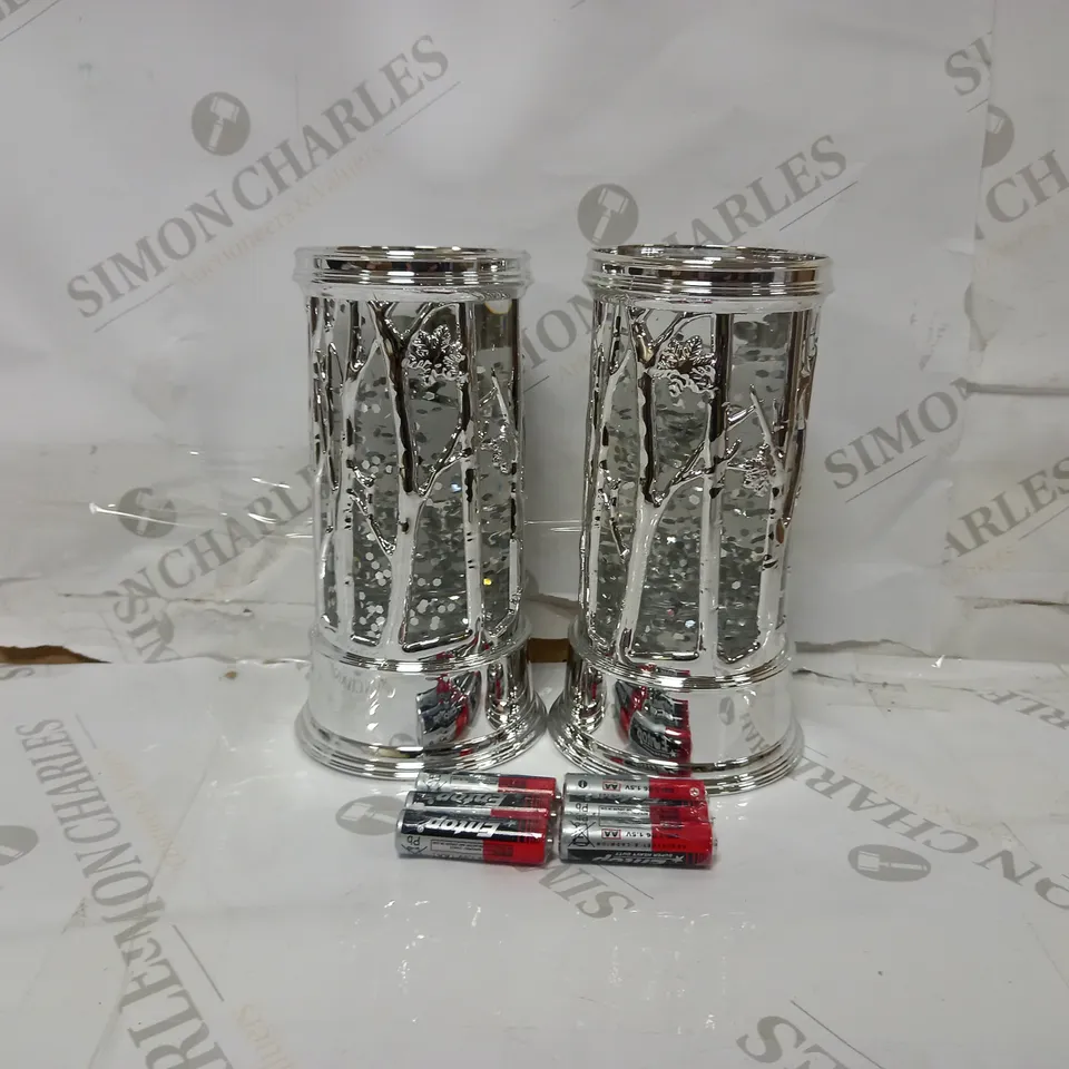 HOME REFLECTIONS SET OF PRELIT SWIRLING GLITTER SCENIC PILLARS - SILVER