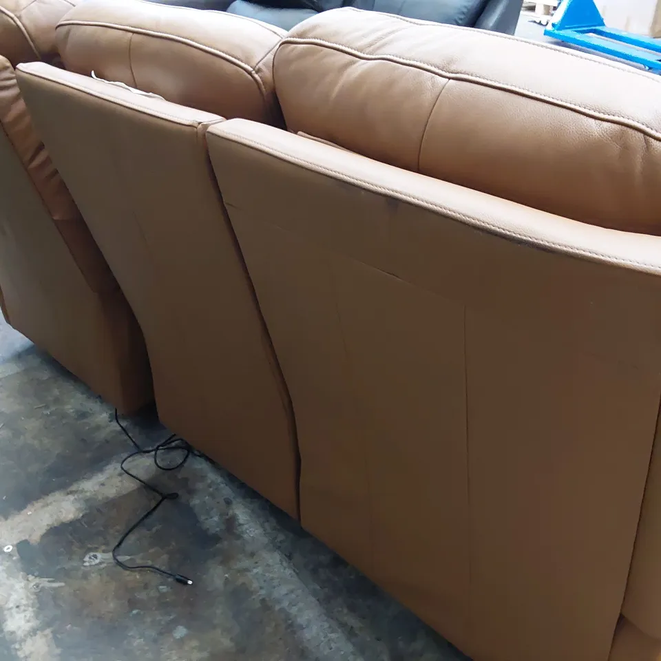 QUALITY BRITISH DESIGNER G PLAN KINGSBURY POWER RECLINING THREE SEATER SOFA CAMBRIDGE TAN LEATHER 