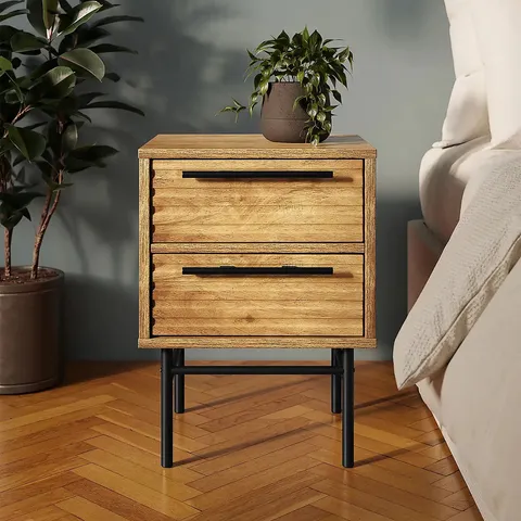 BOXED BRYANT 2 DRAWER BEDSIDE TABLE - MANGO WOOD EFFECT (1 BOX)
