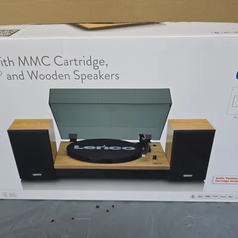 LENCO LS-300WD TURNTABLE WITH BUILT-IN BLUETOOTH AND WOODEN SPEAKERS – BOXED