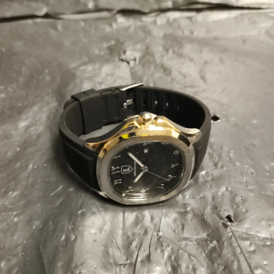 MENS LOUIS LACOMBE BLACK RUBBER STRAP BLACK DIAL WATCH