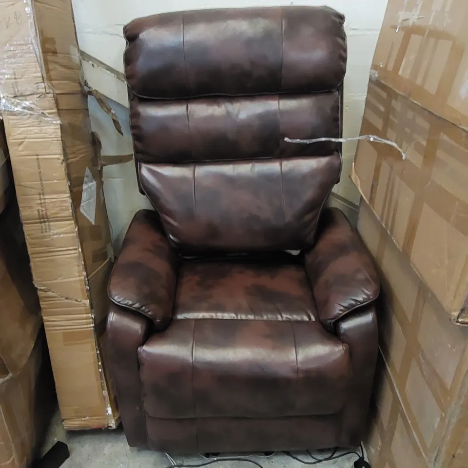 DESIGNER ELECTRIC RECLINER EASY CHAIR IN FAUX BROWN LEATHER