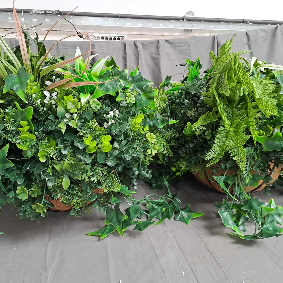 SET OF 2  TROPICAL FAUX FOILAGE JANGING BASKET