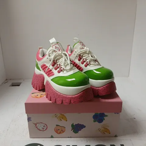KOI FRUITTI TUTTI CHUNKY PLATFORM SNEAKERS – WHITE, GREEN & PINK UK 5