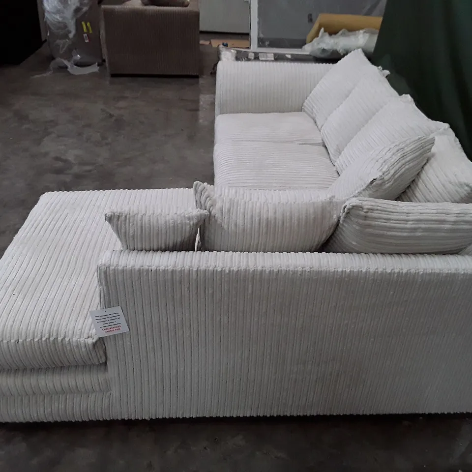QUALITY DESIGNER CORNER SOFA - IVORY CORDUROY FABRIC 