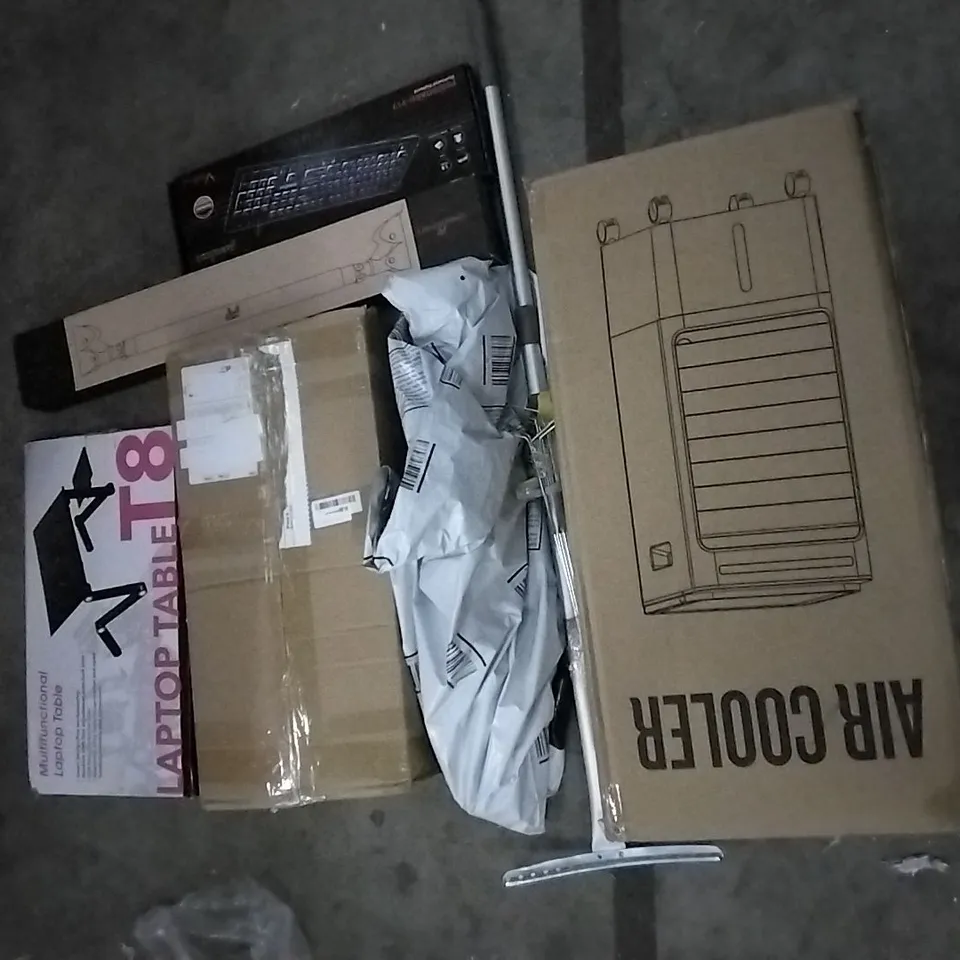 PALLET OF ASSORTED PRODUCTS INCLUDING AIR COOLER, OUTDOOR INFLATABLE SWIMMING POOL, MULTIFUNCTIONAL LAPTOP TABLE, PERIXX ILLUMINATED KEYBOARD, RHINO SPORT PULL-UP BAR, AUTUMNDEER 