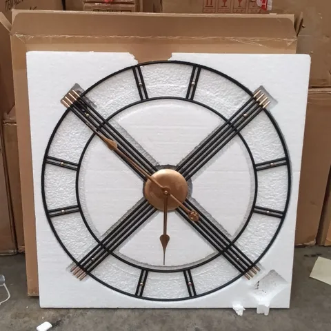 BOXED WALL MOUNTED CLOCK - BLACK/GOLD (1 BOX)