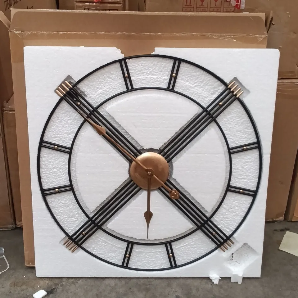 BOXED WALL MOUNTED CLOCK - BLACK/GOLD (1 BOX)