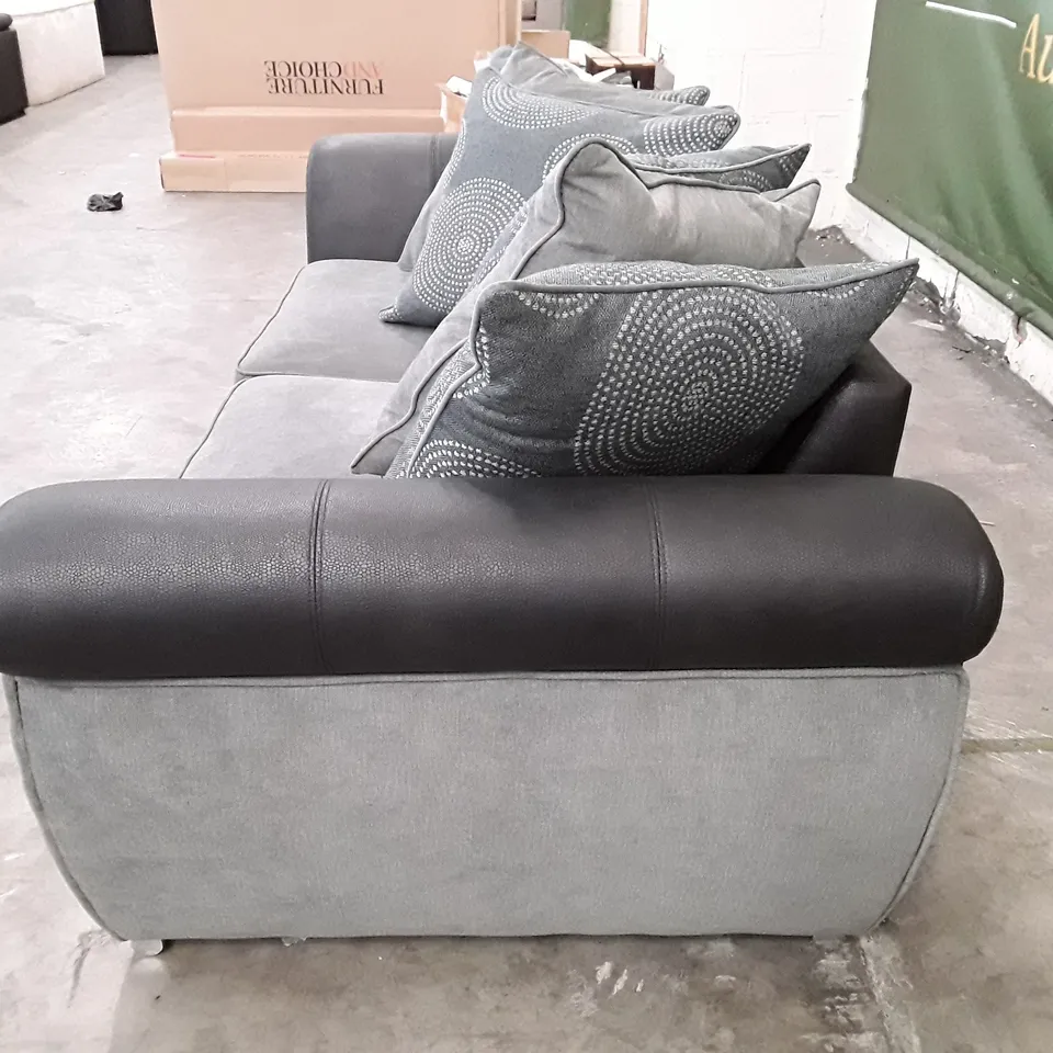 QUALITY DESIGNER DANUBE 3 SEATER SOFA - GREY/BLACK FABRIC